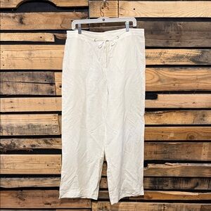 Wintersilks White Silk Linen Blend Wide Leg Pants With‎ Gold Button Detail Sz 14